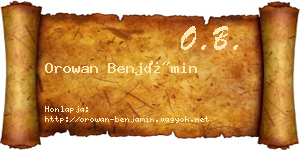 Orowan Benjámin névjegykártya